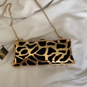 Brand new black-gold clutch and two shoulder strap